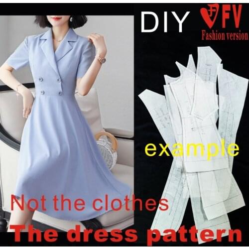 Lapel Dress Pattern Womens Short Sleeve Sewing Pattern Clothes Design Drawing BLQ-441