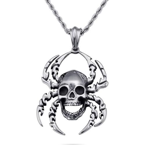 Retro punk titanium steel spider pendant Domineer personality skull cool stainless steel jewelry