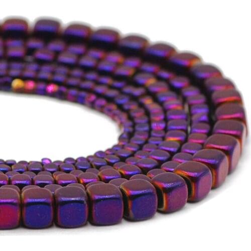 Hematite Natural Stone Purple Square Cube Shape 2/3/4/6MM Spacers Charm Loose Beads For Jewelry Making DIY Bracelets accessories