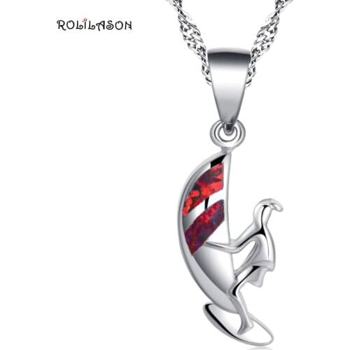 ROLILASON Top Quality Retro sail design created for lady orange opal silver necklaces pendants fashion jewelry OP760