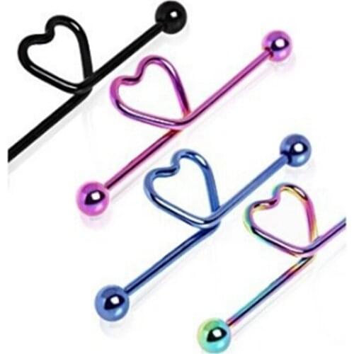 Hot Sale Stainless Steel heart Ear Bone Nail Piercing Stus Earring Body Jewelry Colorful Ear Tunnel Barbell Lip Jewelry Gifts