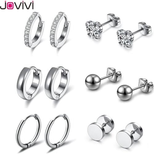 JOVIVI 18G 20G Stainless Steel Zirconia Huggie Hoop Earrings Round Loop Earring Fashion Ear Piercing Jewelry for Men Women