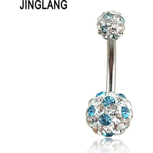 Brand New Fashion Belly Button Rings Stainless Steel Bar Rhinestone Double Ball Navel Body Piercing Jewelry