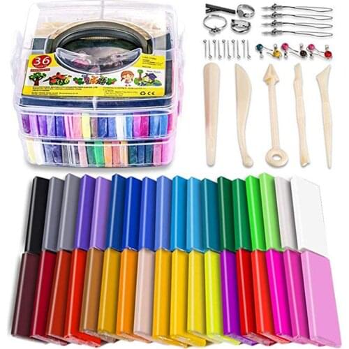 Polymer Clay Starter Kit 32 Colors Oven Bake Clay Baking Modeling Clay DIY Soft Craft Clay Accessories and Storage Box 32 Blocks