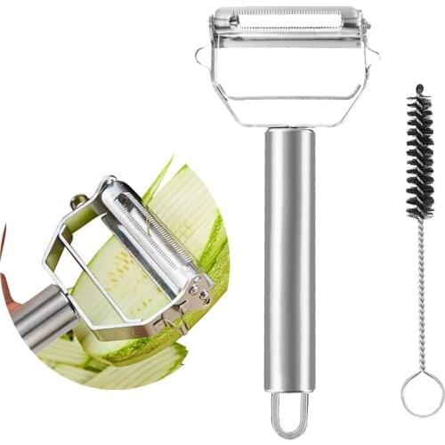 Ultra Sharp Stainless Steel Vegetable Peeler Slicer for Potato Fruit with Cleaning Brush Blade Guard