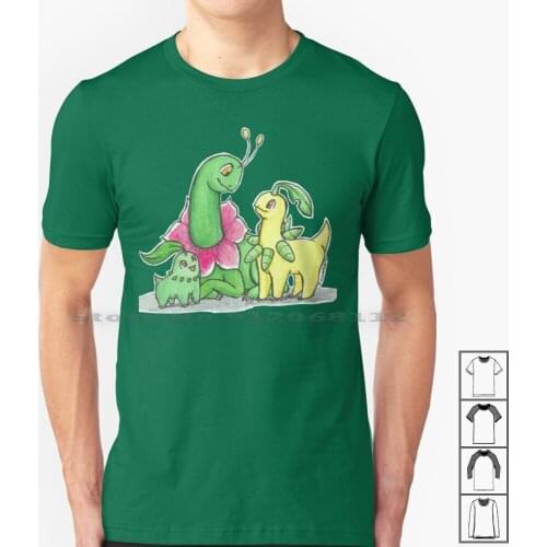 The Chikorita Family T Shirt 100% Cotton Chikorita Bayleef Meganium Johto Grass Starters Retro Gaming Gold Silver Crystal Cute