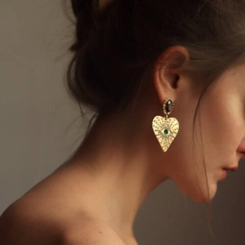 VG 6YM Bohemian Retro Crystal Heart Eye Drop Earrings for Women Statement Big Heart Dangle Earring Charm Party Wedding Jewelry