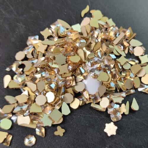 YanRuo 20/100pcs Mix Sizes Popular Crystal Golden Shadow Nail Art Rhinestones Glitter Glass DIY Nails Art Tips Stones Decoration