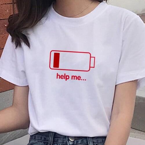 Harajuku funny T Shirt for Women Short Sleeve No battery Help me Graphics Print Casual T-shirt summer loose tops Tshirt clothing