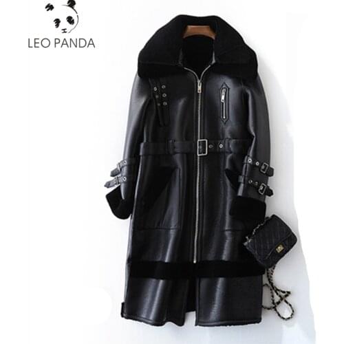 2019 Korean Wool Liner Sheep Shearling Fur PU Leather Real Fur Coat 100% Wool Jacket Women Autumn Winter Jacket Clothes