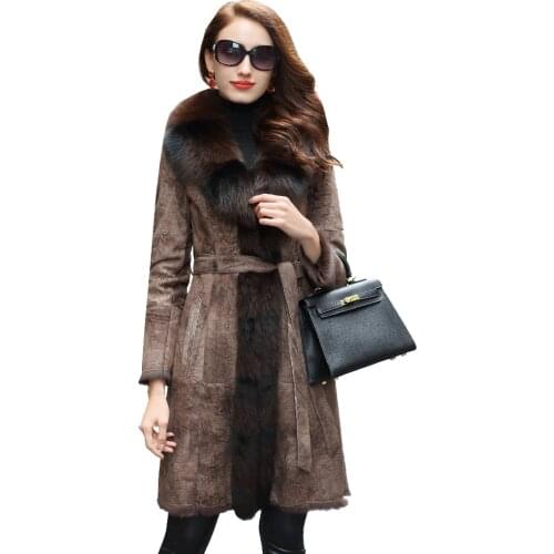 Jacket Women Luxury Winter Natural Rabbit Coat Female Real Fox Fur Collar Korean Genuine Leather Jackets Y2047