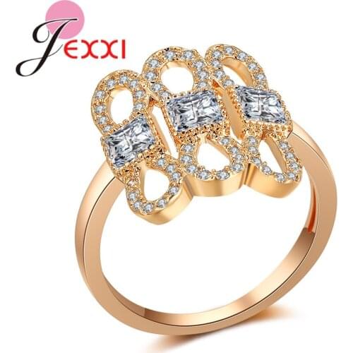 Design Fashion Luxury Charming Ring For Women Elegant Delicate Noble Symbol Rose Gold Color Jewelry 888 Shape Cubic Zircon