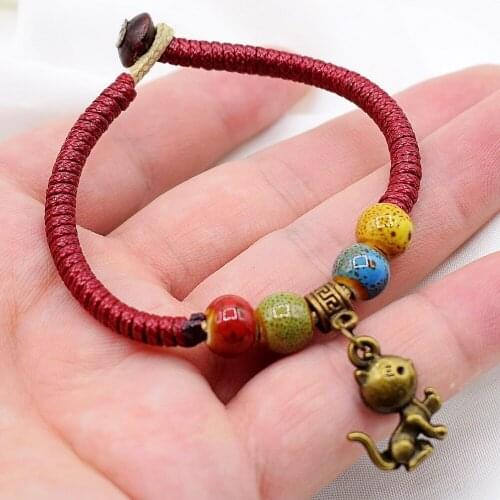 1PC Retro Kitten Hand Rope Ceramic Braided Bracelet Girls Ornament