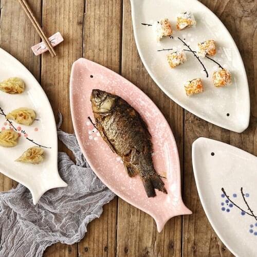 16 inch fish shaped plate Japanese style plate and wind tableware underglaze color hotel restaurant ceramic plate big fish plate