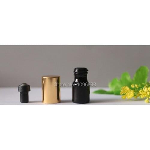 2ml Black Essential Oil Bottle, 2ML Black roller Bottle, Black ball bottle with Gold Cap, Perfume Roll on Bottle, 100pcs/Lot