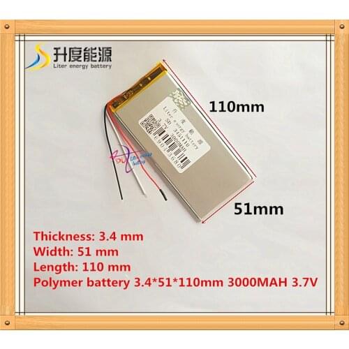 3 wire The tablet battery 3.7V 3000mAH 3451110 Polymer lithium ion / Li-ion battery for tablet pc