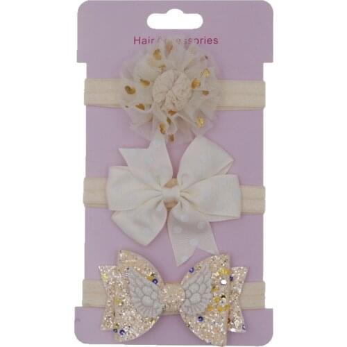 3pcs Elastic Flower Headband for Baby Girls Hair Accessories Baby Girls Sequin Bowknot Turban Skinny Stretchy Rubber Hair Band