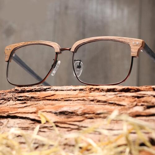 Brand Design Men Women Wooden Plain Galsses Myopia glasses Wood Frame with Clear Lenses