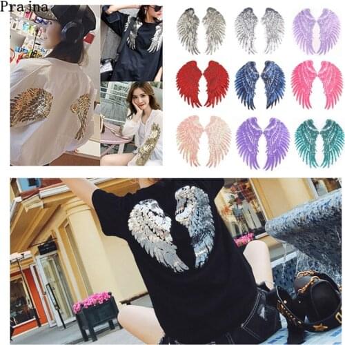 1pair sequin wing patches for clothing Rhinestone parch iron-on silver wing embroidery applique for clothing Decoration DIY