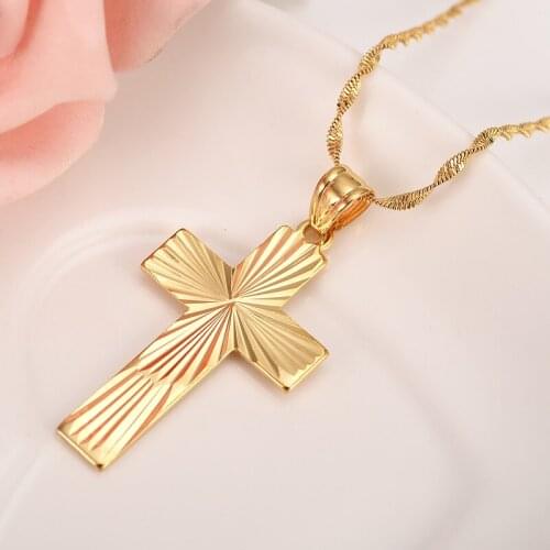 Bangrui gold big size Classical Catholic Church Brass Jesus Cross Necklace Religion Crucifix Pendant Jewelry wedding bridal gift