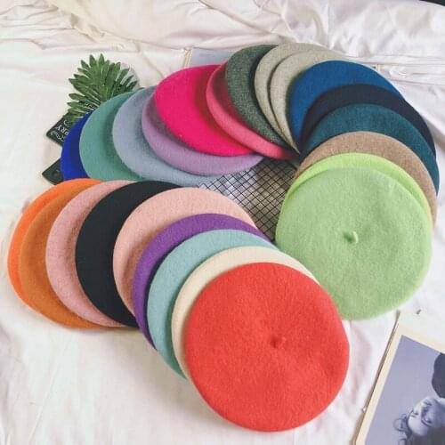 100% Pure Wool Beret Womens Pure Color Flat Beret Autumn and Winter Warm French Elegant Beret Ladies Retro Fashion Painter Hat