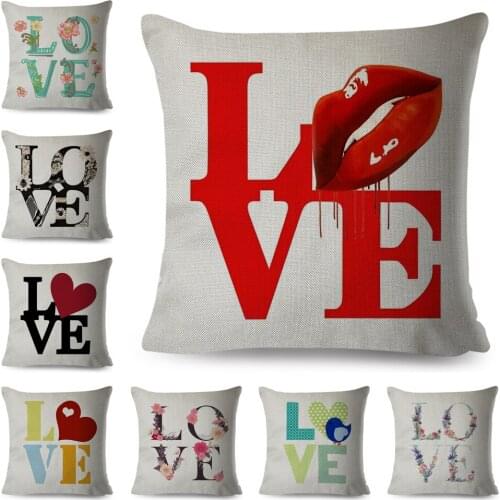 Nordic Style Love Heart Letter Pillowcase Decor Flower Printed Pillow Case for Home Car Sofa Polyester Cushion Cover 45x45cm