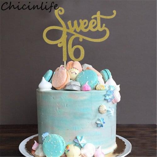 Chicinlife 1Pcs Gold/Black/Silver Sweet 16 Cake Topper 16th Birthday Cake Topper Anniversary Birthday Party Decoration Supplies