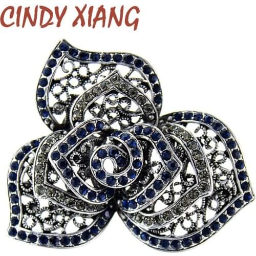 CINDY XIANG Rhinestone Camellia Flower Brooch Vintage Flower Pin 4 Colors Available Hollow-out Jewelry Vintage Style