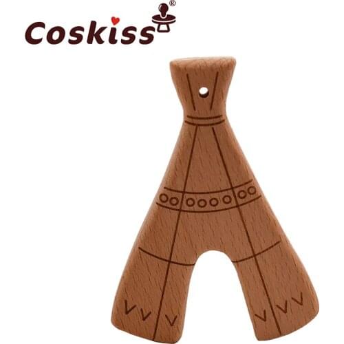 Coskiss Baby Wooden Teether Beech Wood Cartoon Tower Teething Toys Montessori Inspired Nursing Pendant Baby Teether