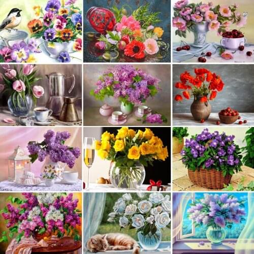 50/65/75 DIY Oil Painting flower Picture Handpainted Crafts for Adults Paints By Number Kits On Canvas Picture Home Decor Gift