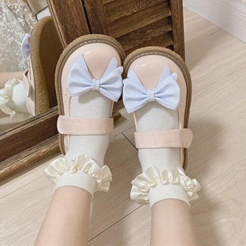 Kawaii Lolita Shoes Round Head Japanese Anime Jk Uniform Girl Female Flat Loli Patent Pu Leather Harajuku Cosplay Goth Tea Party