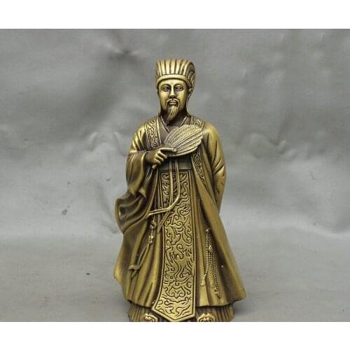 Chinese Folk Bronze Zhuge Liang Zhugeliang Chu-ko Three Kingdoms politician Statue