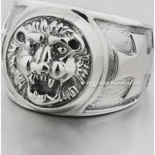 925 Sterling Silver Lion Cross Mens Biker Rocker Punk Ring 8S007 US Size 7 to 15