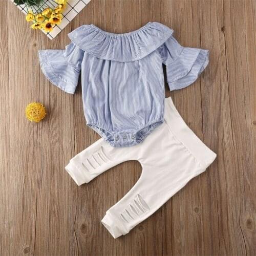 Newborn Baby Girl Romper Bodysuit Jumpsuit Long Pants Leggings Outfit Clothes Set Ruffle Collar Flare Sleeve Hole Trousers Suit