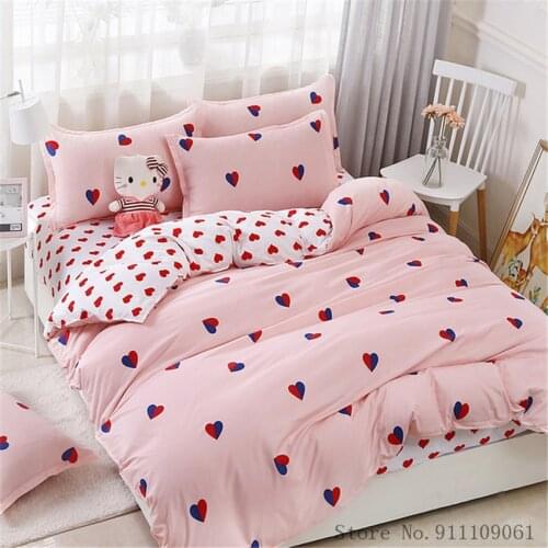 Home Textile Twin Queen King Size Bedding Set Pink Heart Love Pattern Children and Adult Bed Linens Duvet Cover Sheet Pillowcase