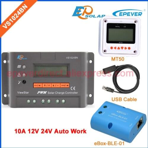 24 volt 10A 10amp solar charger controller EPEVER PWM regulator VS1024BN bluetooth and USB cable meter MT50 remote