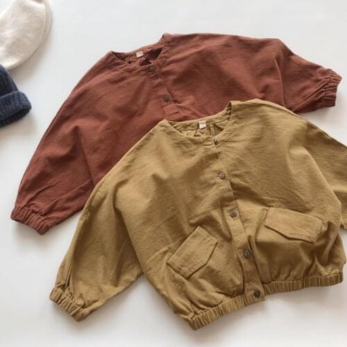 Korean Japan Style Autumn Kids Cardigan Coat Solid Color Baby Boy Girl Long Sleeve Coat Baby Boys Girls Cotton Coat