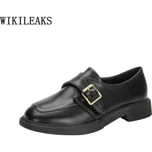 Monk Strap Korean Fashion Leather Casual Shoes Oxford Shoes for Women Slip on Harajuku Shoes for Women Loafers Women Chaussure