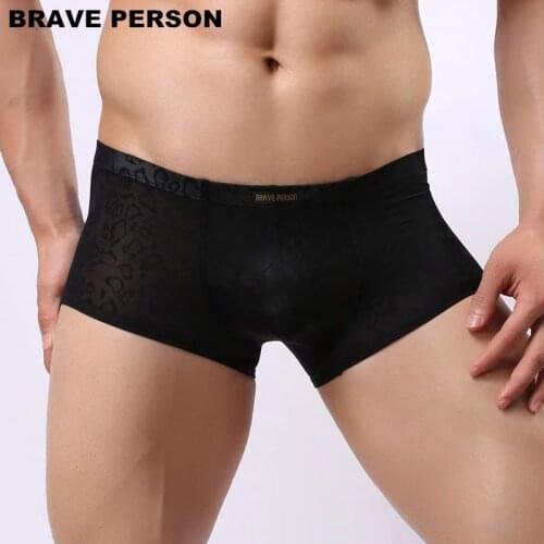 BRAVE PERSON Mens Sexy Boxer Briefs Underwear Breathable Nylon LaceTransparent Underpants Shorts Male Panties Mens Boxers B1013