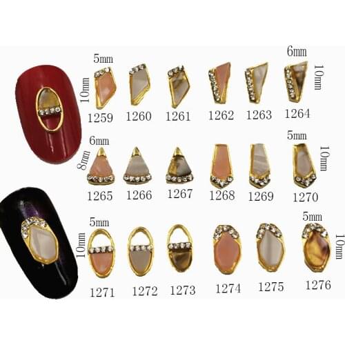 10pcs/pack Alloy Nail Art charms decal irregular geometry with rhinestone shell stone Metal Accessorie for brideNail Sticker DIY
