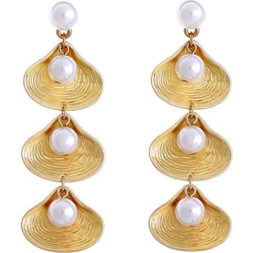 Creative pearl shell personality earrings temperament fashion trend long paragraph wild earrings women jewelry