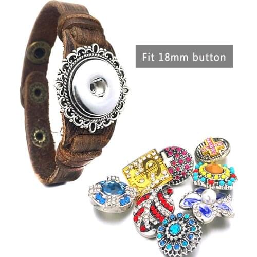 Punk Rock Interchangeable 242 Real Original Genuine Leather Retro Fashion 18mm Snap Button Bracelet Charm Jewelry For Women Gift