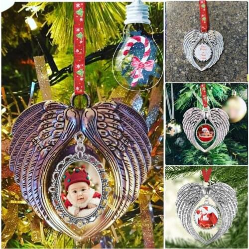 Photo Frame Hanging Pendant Personalized Angel Wings Shaped Family Ornament For Christmas Tree Decoration Christmas Gift