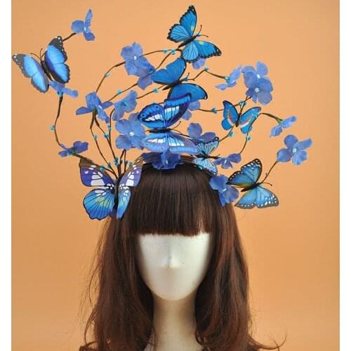 Custom Headwear branches butterfly flower hair decoration stage walk show hair Hoop