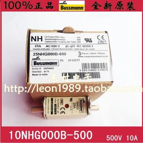 [SA]Bussmann Fuses 10NHG000B 10A 500V 120KA gG / gL fuses NH000--10PCS/LOT