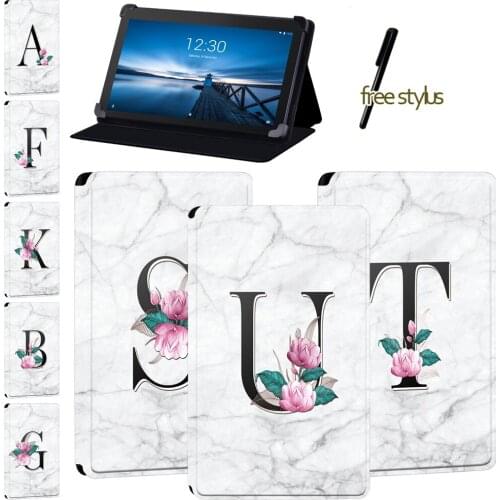Anti-drop Tablet Case for Lenovo Tab E7/Lenovo Tab E8/Lenovo Tab E10 - White Marble Letters Leather Stand Cover Case + Pen