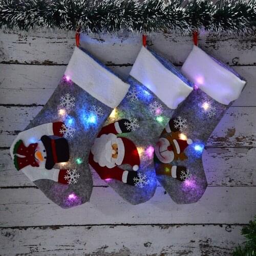 Christmas Stocking Socks Led Light Up Santa Claus Elk Felt Gift Bag Xmas Party Packing Candy Gifts Bags Kid Favor Present Decor