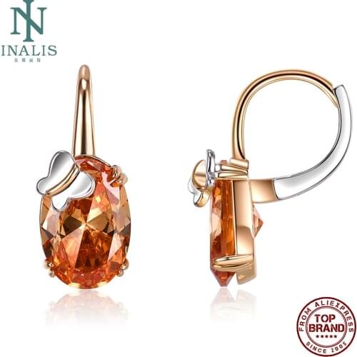 INALIS Drop Earrings For Women Geometric Champagne Gold Copper Earring Wedding Fashion Jewelry High Quality Festival Present