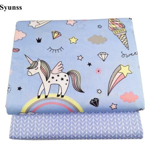 Syunss Blue Pegasus Star Grid Print Cotton Fabric for Diy Patchwork Quilting Baby Cribs The Cloth Cushions Blanket Sewing Tissus