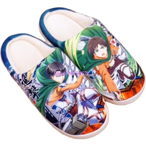 Cosplay Gifts Anime Attack on Titan Print Slippers Unisex Cosplay Cartoon Plush Warm Soft Flops Shingeki Kyojin home shoes